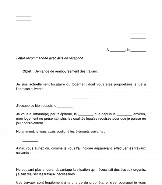 Lettre au Bailleur de Demande de Remboursement Modèle