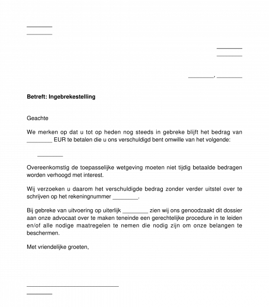 Ingebrekestelling Model Voorbeeld Word En PDF
