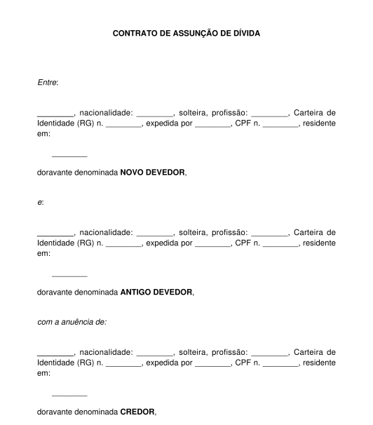 Contrato de Assunção de Dívida Modelo Word e PDF