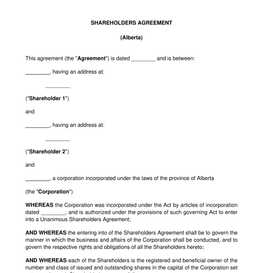 Shareholders Agreement Template Word Pdf