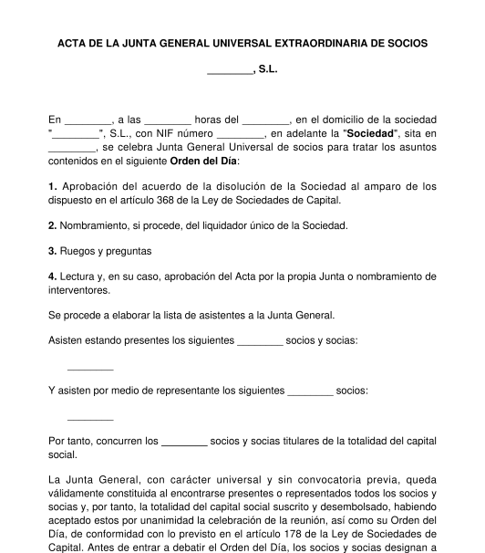 Acta De La Junta General De Disoluci N Y Liquidaci N De Una Sociedad