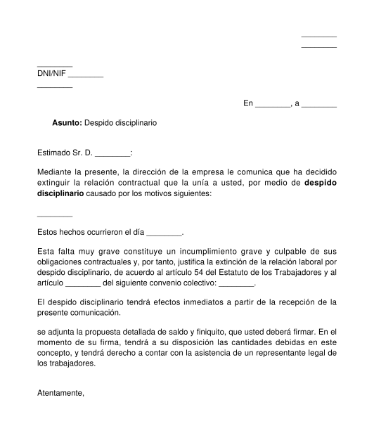 Carta De Despido Disciplinario Improcedente Y Tipos De Despidos My