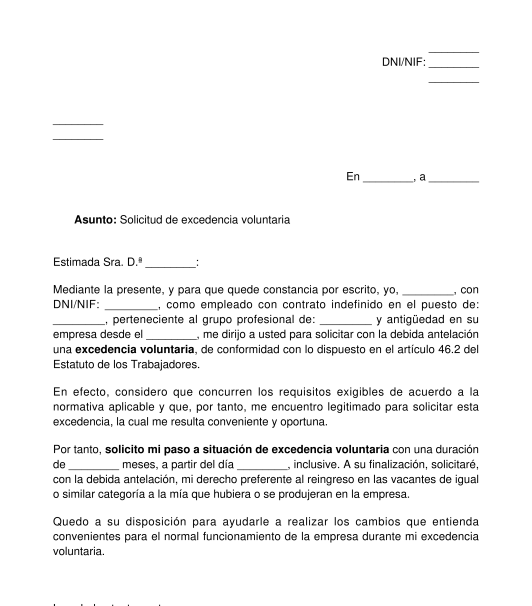 Solicitud De Excedencia Voluntaria Modelo Word Y Pdf