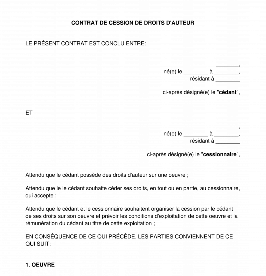 Cession des Droits d Auteur Modèle Word et PDF