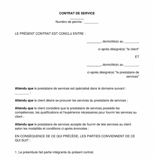 Contrat De Service Mod Le Exemple Word Et Pdf