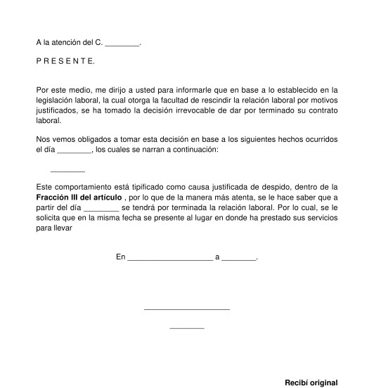 Carta De Despido Justificado Modelo Word Y PDF