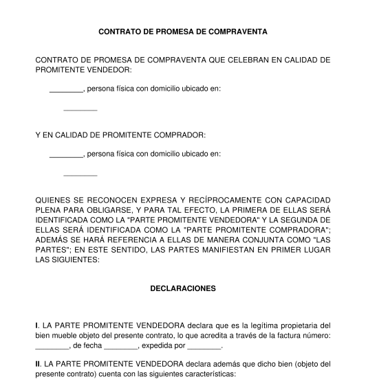 Contrato De Promesa De Compraventa De Bien Inmueble Documentos Legales