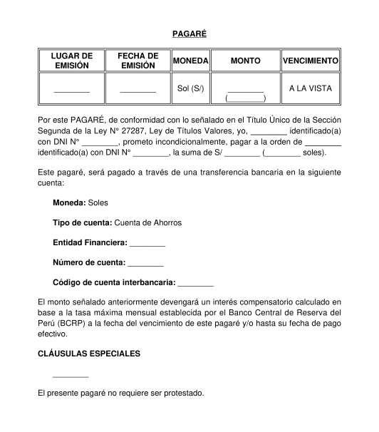 Pagaré Modelo Ejemplo para Completar Word y PDF