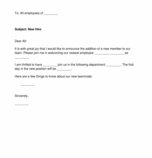 Announcement Of New Employee Template Word And PDF