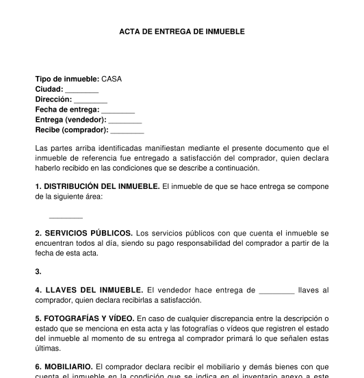 Acta de Entrega e Inventario de Inmueble - Modelo