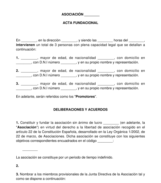 Acta Fundacional de una Asociación - Modelo Word y PDF
