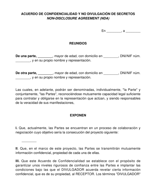 Acuerdo de Confidencialidad (NDA) - Modelo - Word y PDF