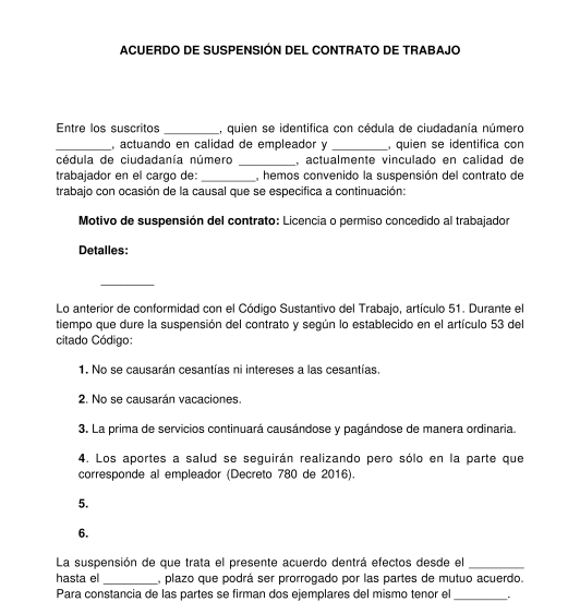 Acuerdo de suspensión del contrato de trabajo