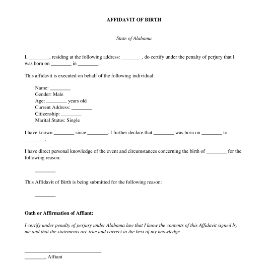 Affidavit Of Birth Sample Template Word PDF