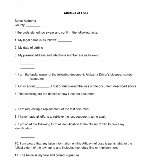 Affidavit Of Loss Sample Template Word And Pdf Vrogue