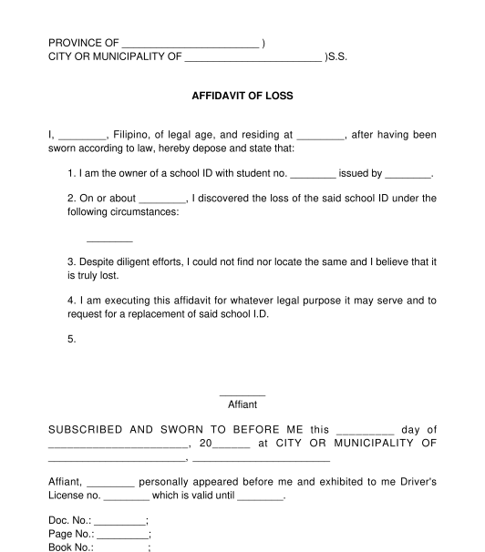 Affidavit Of Loss Sample Template Word And PDF