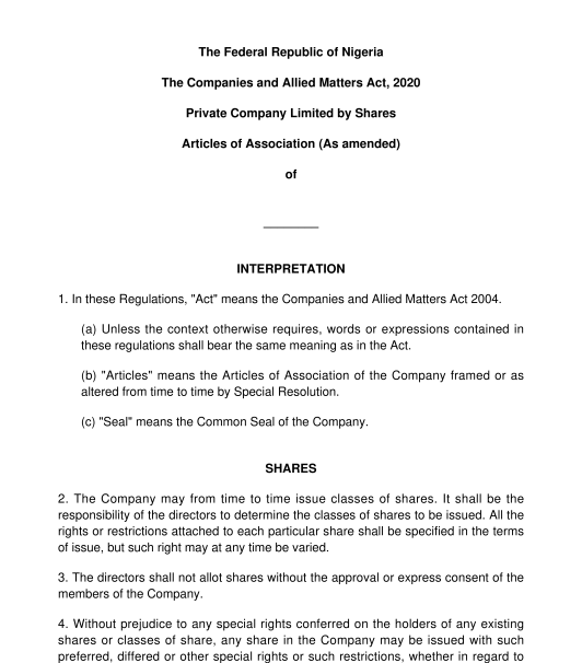  Articles Of Association Sample Template