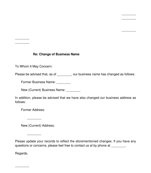 Business Name Change Letter Sample Template