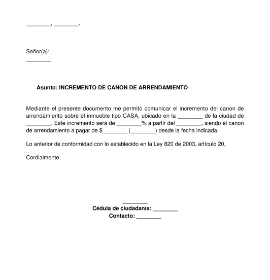 Carta de Aumento de Arrendamiento - Modelo, Ejemplo