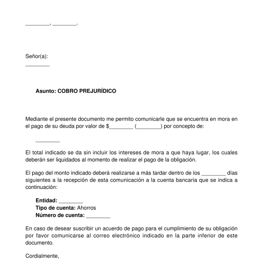 Carta de Cobro Prejurídico - Modelo, Ejemplo