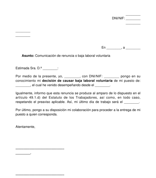 Carta de Renuncia Laboral Voluntaria - Modelo, Formato