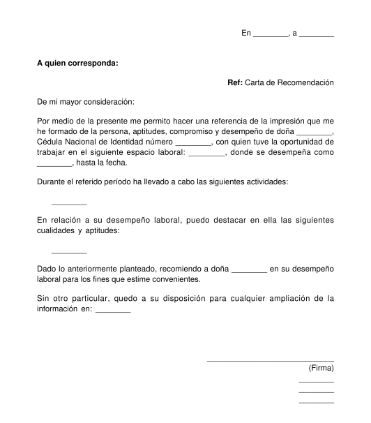 Carta de Recomendación - Modelo en Formatos Word y PDF