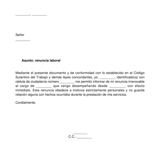 Carta de Renuncia  Modelo, Ejemplo  Word y PDF