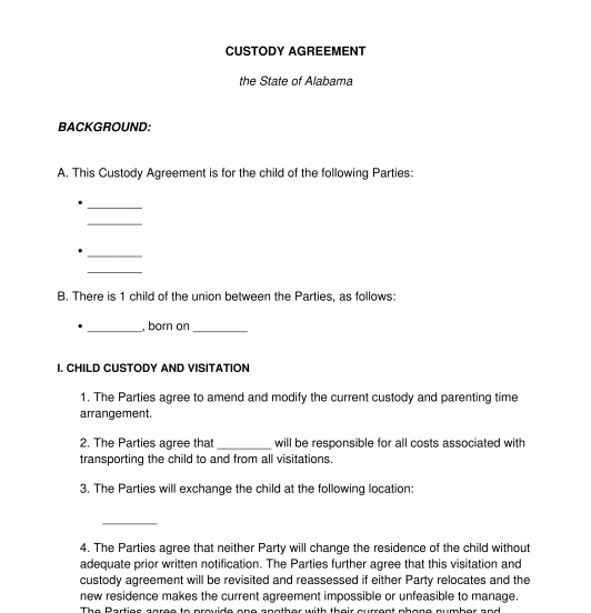 standard joint custody agreement