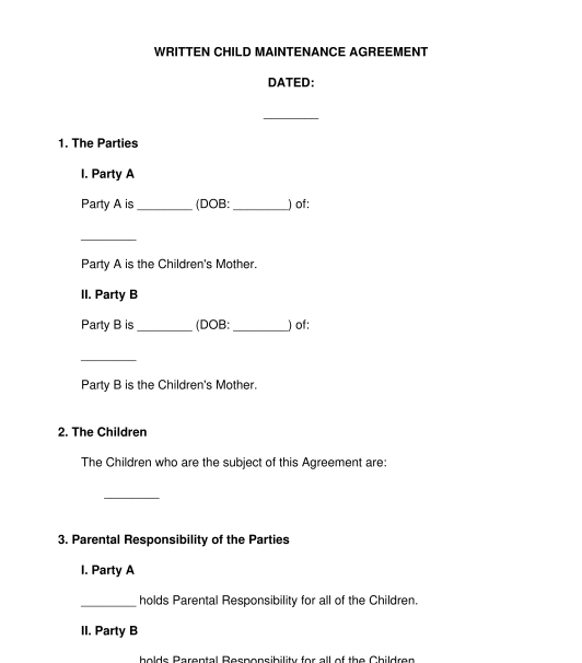 Child Maintenance Agreement Template Word PDF