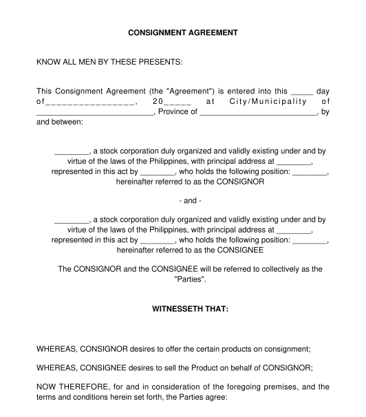 Consignment Agreement Sample Template Word and PDF