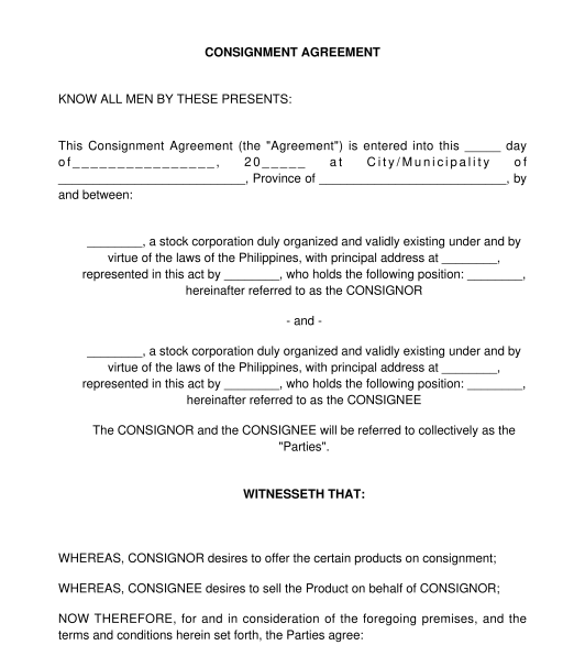 Consignment Agreement Sample Template Word And PDF