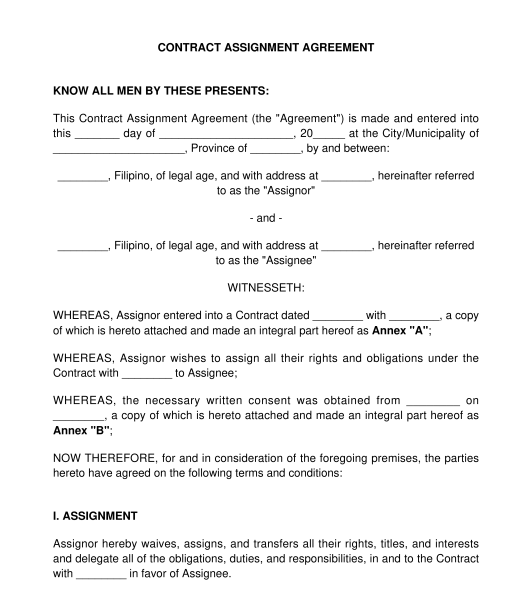assignment agreement government of canada