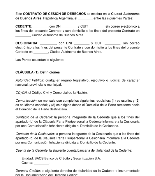 Contrato de Cesión de Derechos - Modelo (Word y PDF)