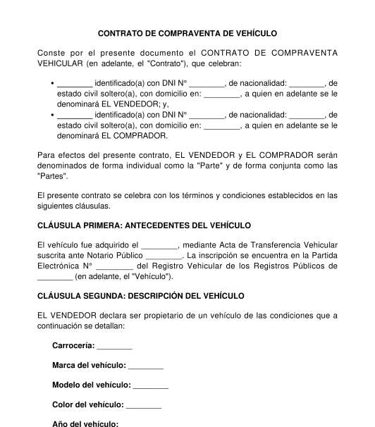 Contrato de Compraventa de Vehículos con más de 15 años