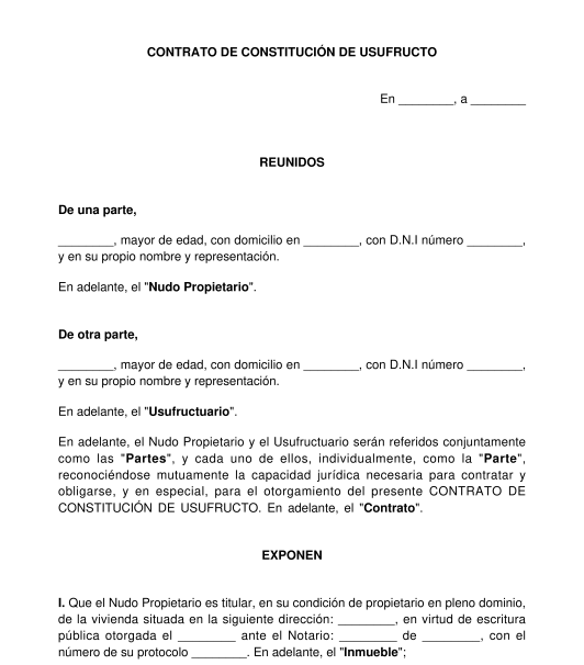 Contrato de Constitución de Derecho de Usufructo