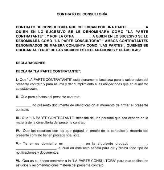 Contrato de Consultoría - Modelo en Formatos Word y PDF