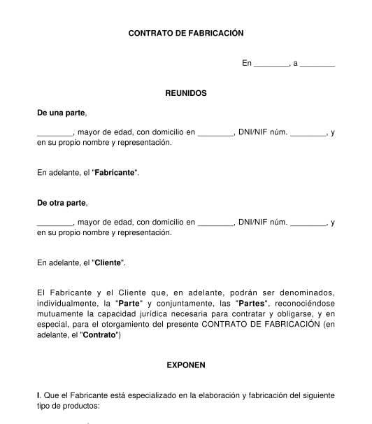Contrato de Fabricación - Modelo, Formato - Word y PDF
