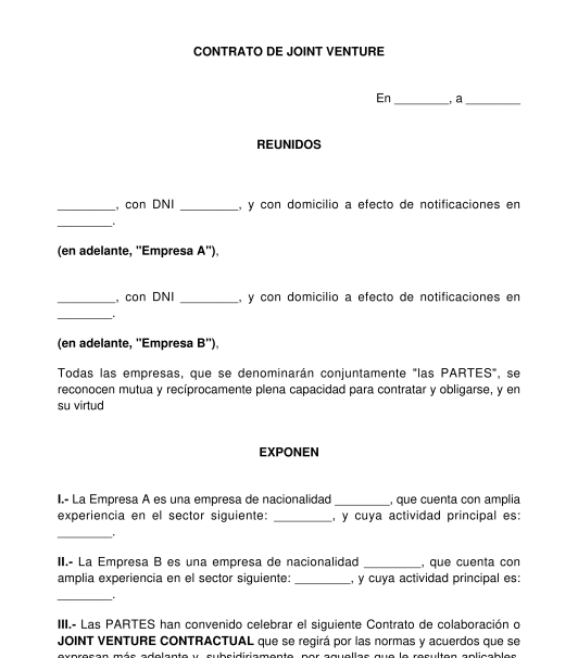 Contrato de Joint Venture - Modelo, Formato Word y PDF