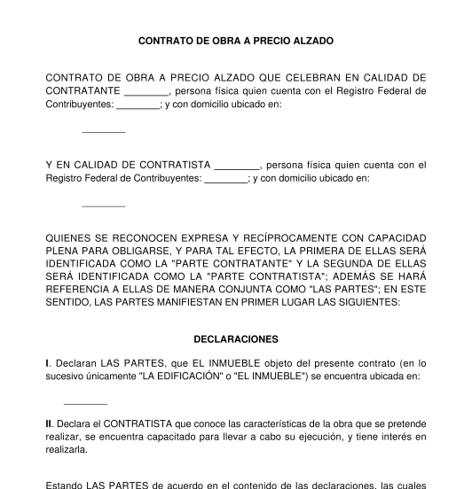 Contrato de Obra a Precio Alzado - Modelo | Word y PDF