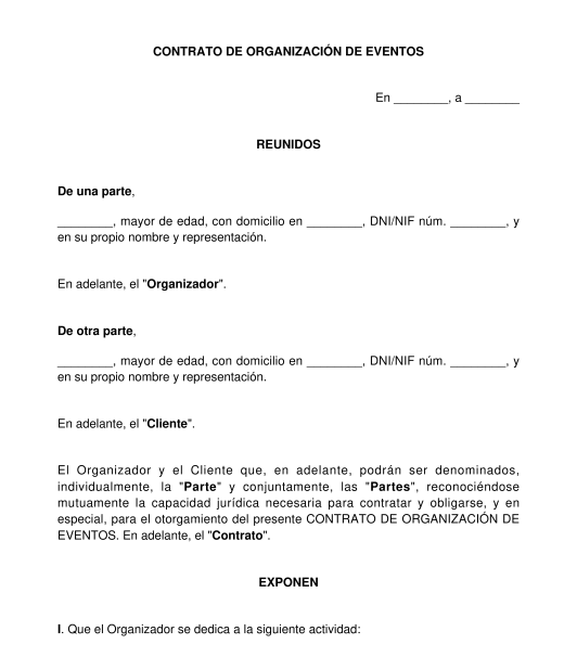 Contrato de Organización de Eventos - Modelo Word y PDF