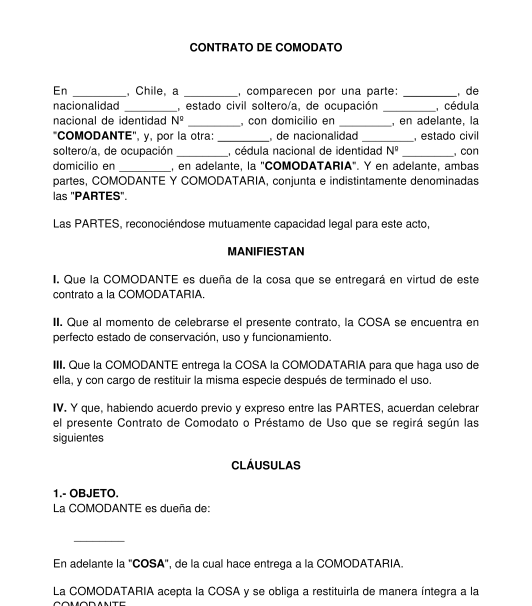 Contrato de Préstamo de Bienes - Modelo | Word y PDF