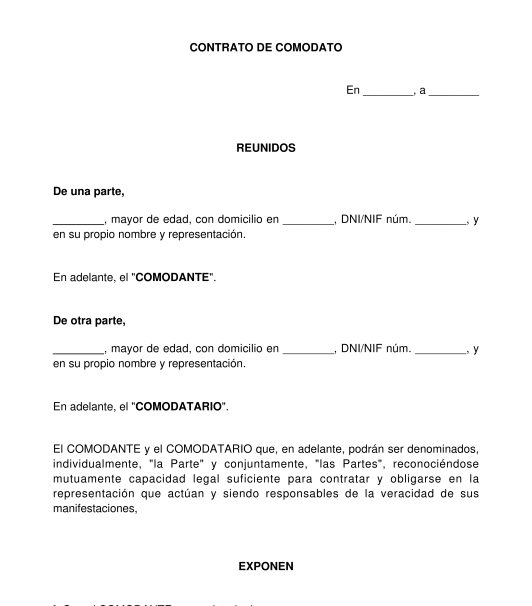 Contrato de Préstamo de Bienes - Modelo - Word y PDF