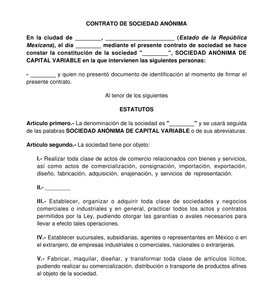 Contrato de Sociedad Anónima - Modelo | Word y PDF