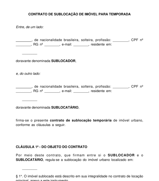Contrato de sublocação para temporada