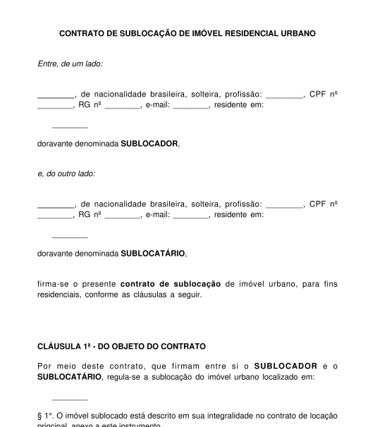 Contrato de sublocação residencial