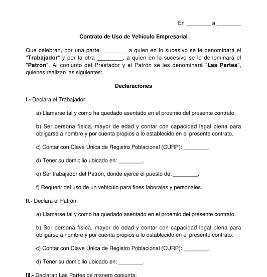 Contrato de Uso de Vehículo Empresarial