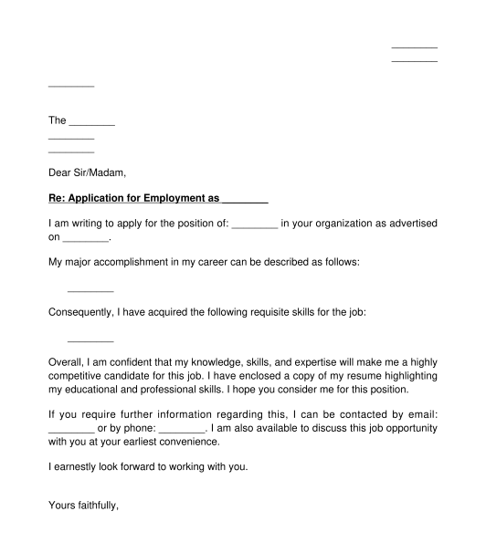 Cover Letter for a Job Application - Sample Template