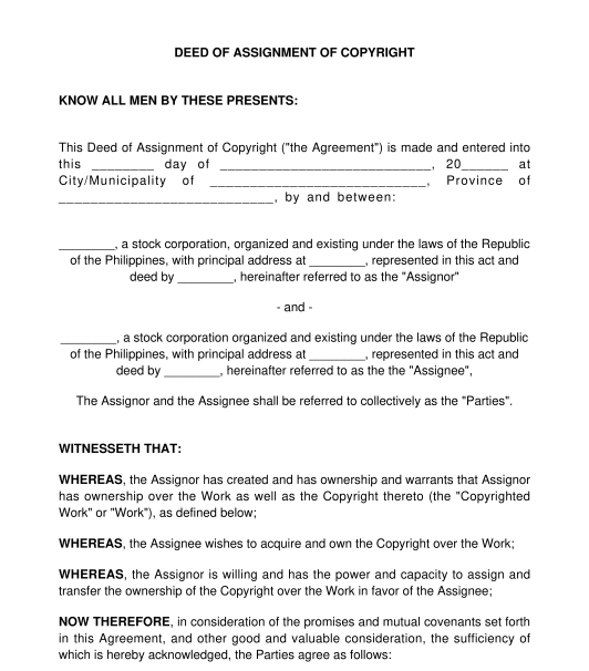 deed of assignment for copyright