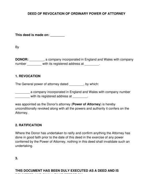 Deed of Revocation of Power of Attorney - Template