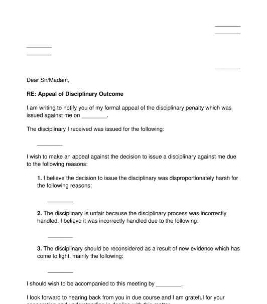 Disciplinary Appeal Letter Template Word Pdf